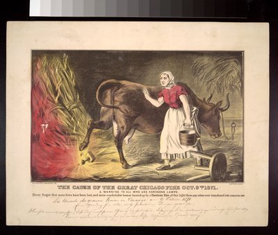 1871年のシカゴ火災の神話的な始まり、1872年頃 作： American School